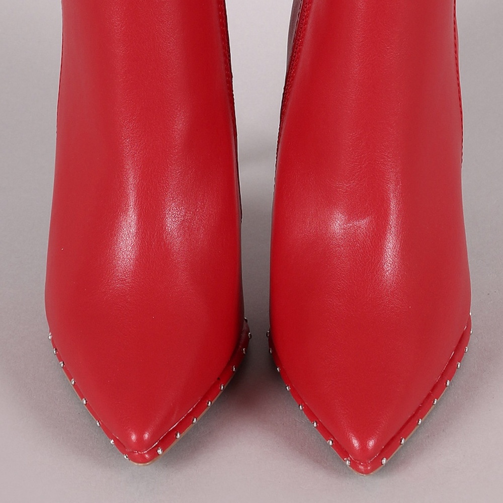 Bad Habits - Red Studded Ankle Booties - Picture 3 of 4
